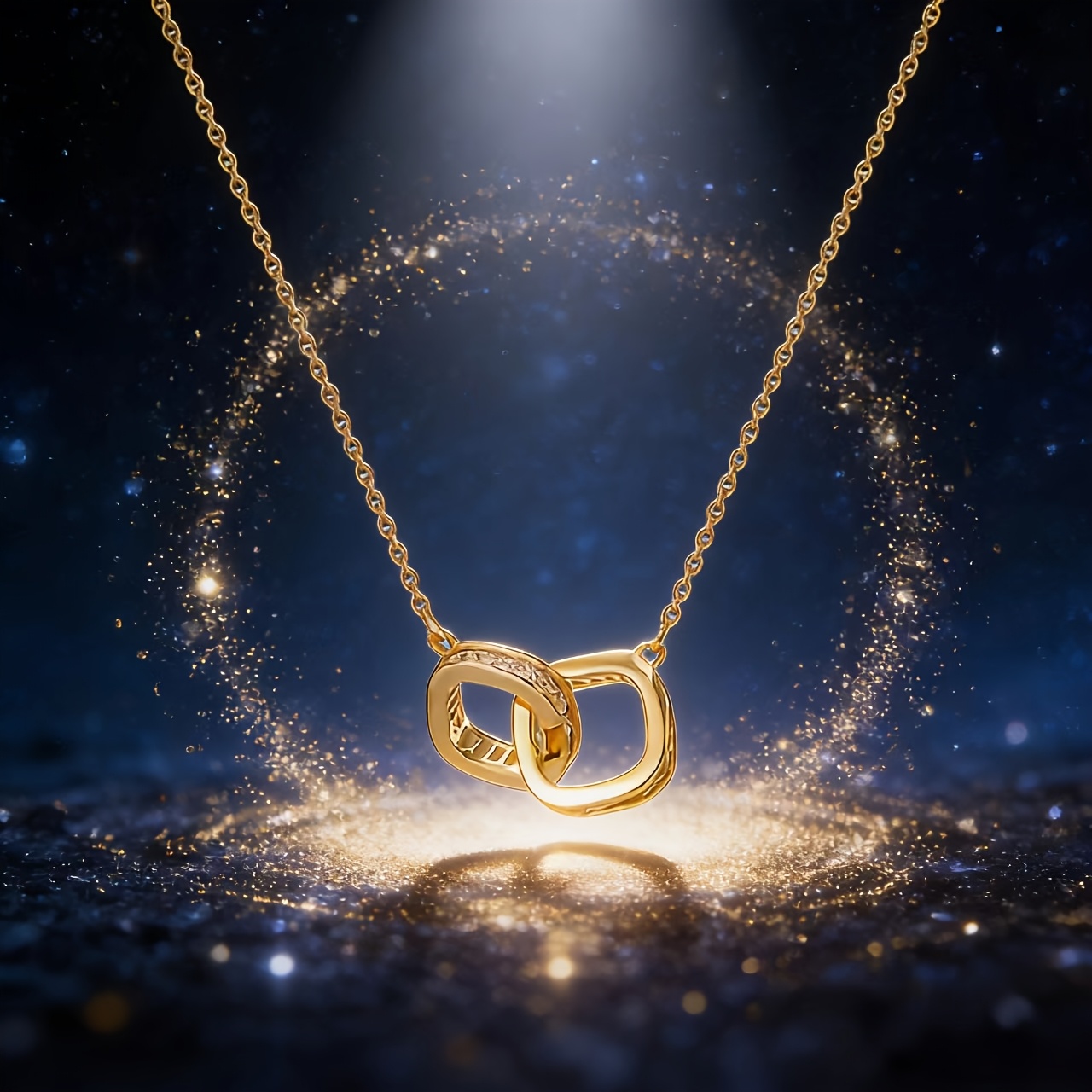 Women's Golden Double-Ring Pendant Necklace, Classic Design